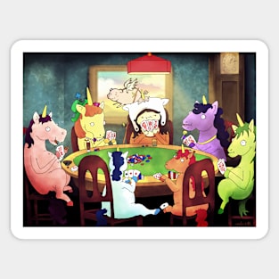 Unicorns Playing Poker Sticker